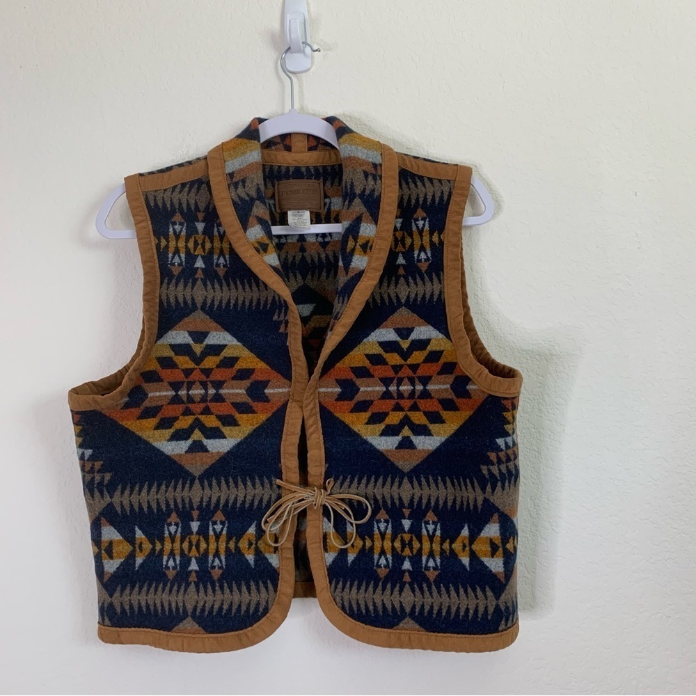 Pendleton 100% virgin wool southwestern print tie front crop vest L